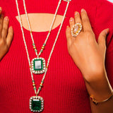 Exquisite Pearl Long Necklace with Emerald Pendent 92.5 Sterling Silver Ivanah Silver
