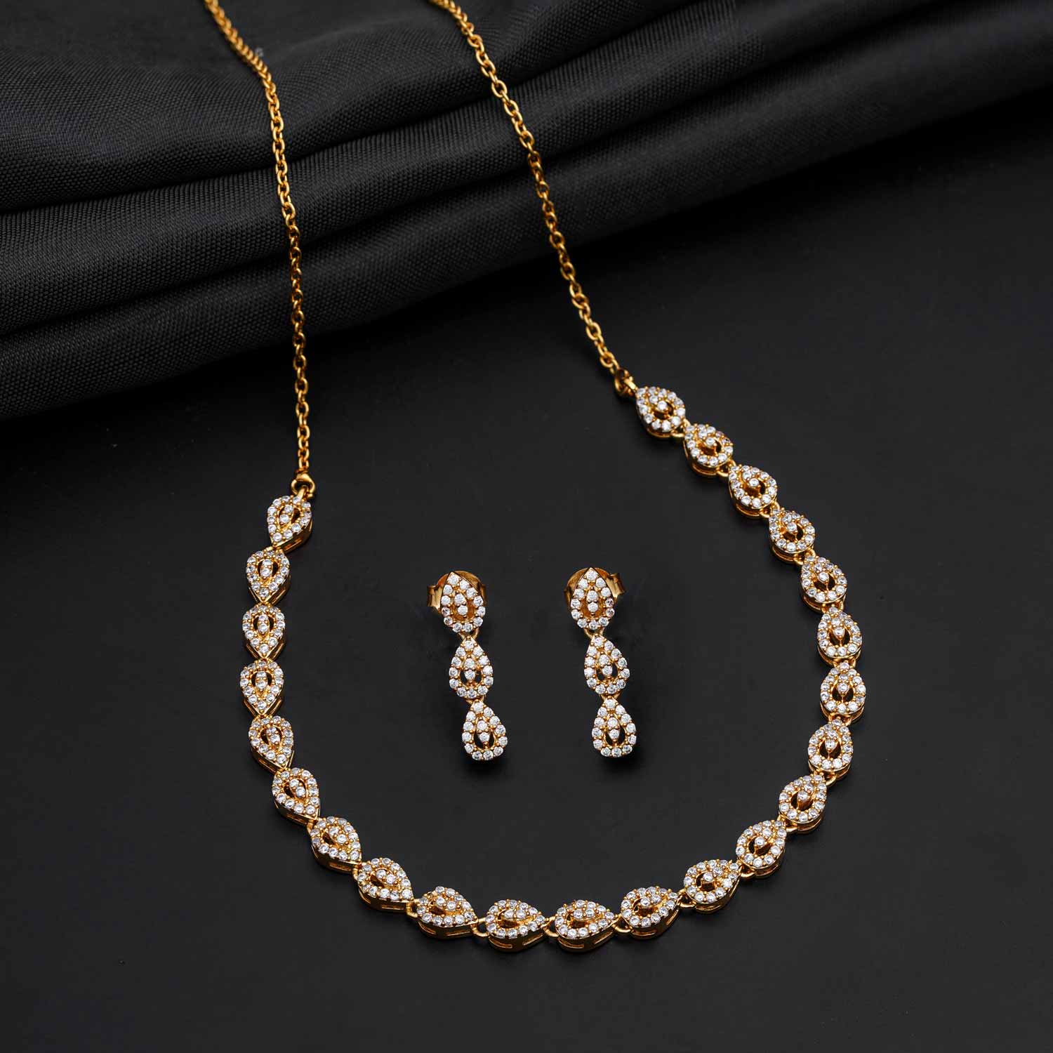Dazzling drop design 92.5 Sterling Silver Gold Polish Necklace with Earrings Ivanah Silver