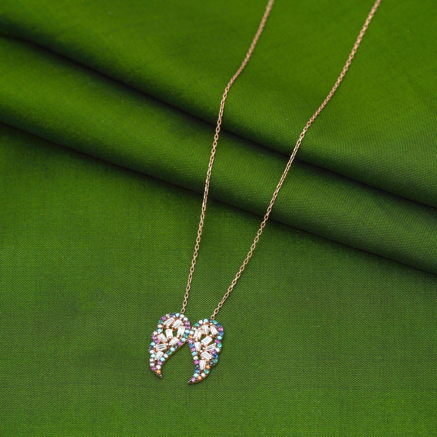 92.5 Sterling Silver Prismatic Pendent with Chain Rose Gold Polish Ivanah Silver