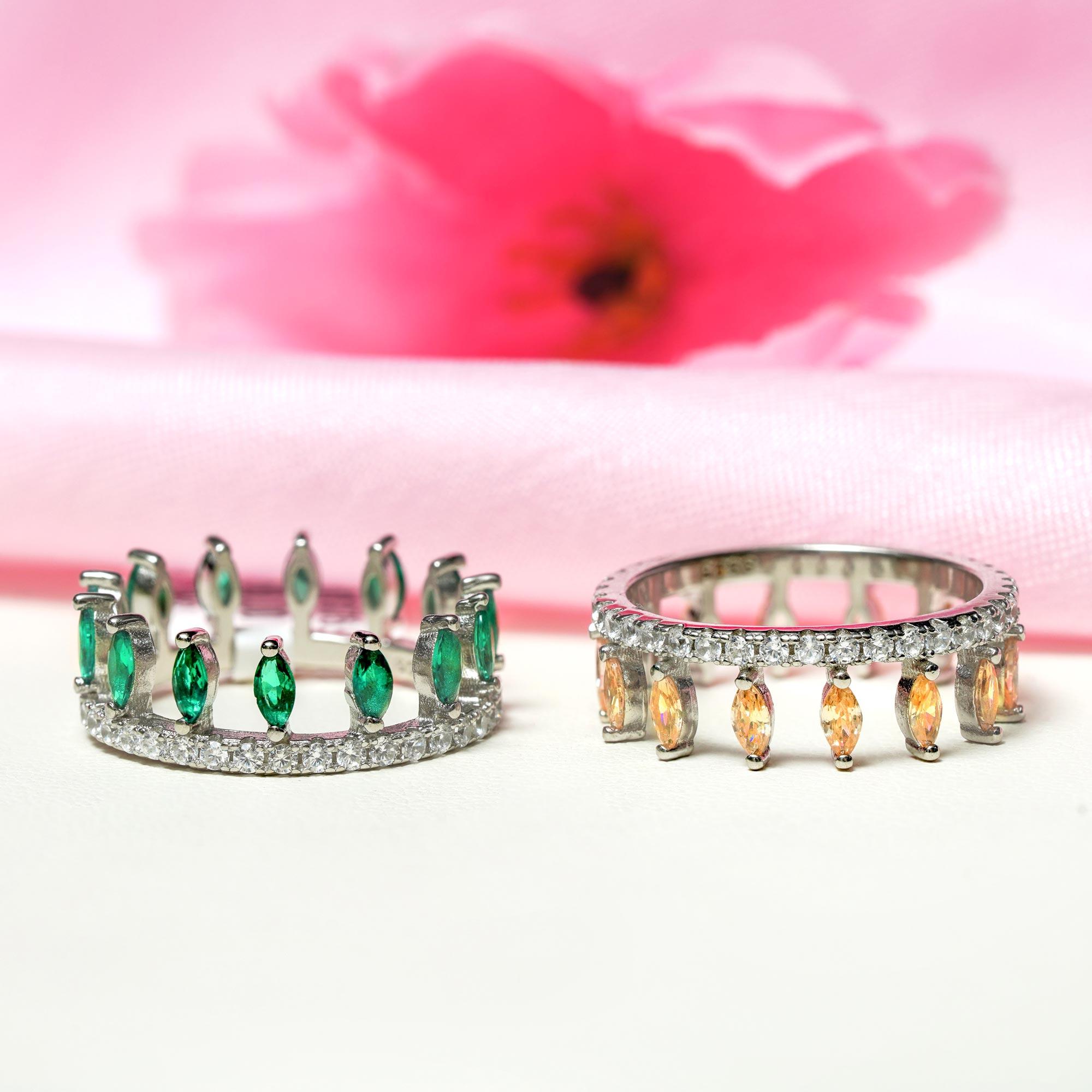 Crystal 2 in 1 Dazzling Pale Yellow and Green Interlocking 92.5 Sterling Silver Ring - Ivanah Silver