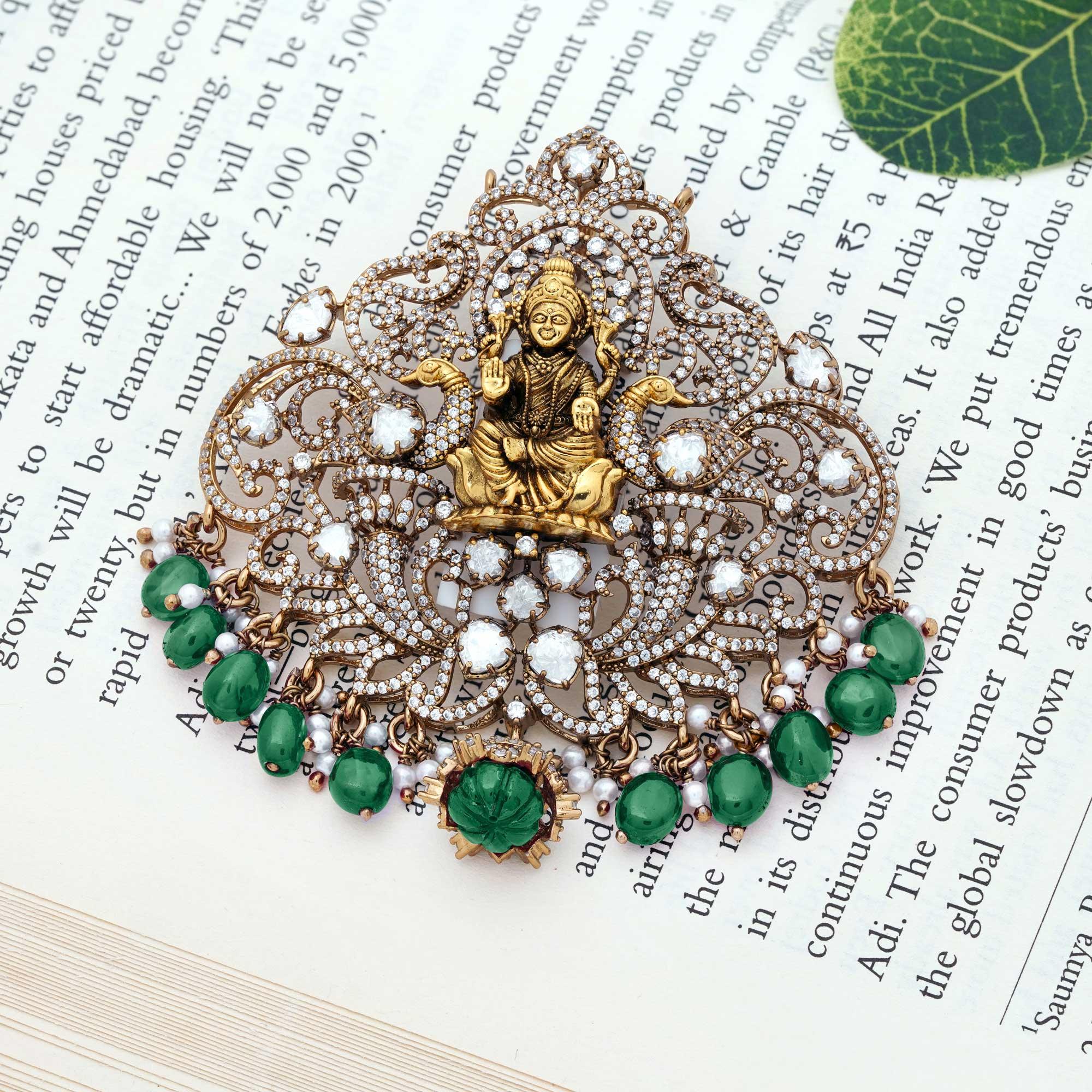 92.5 Sterling Silver Beautiful Godess Lakshmi Nagas Pendant With Gold Polish - Ivanah Silver