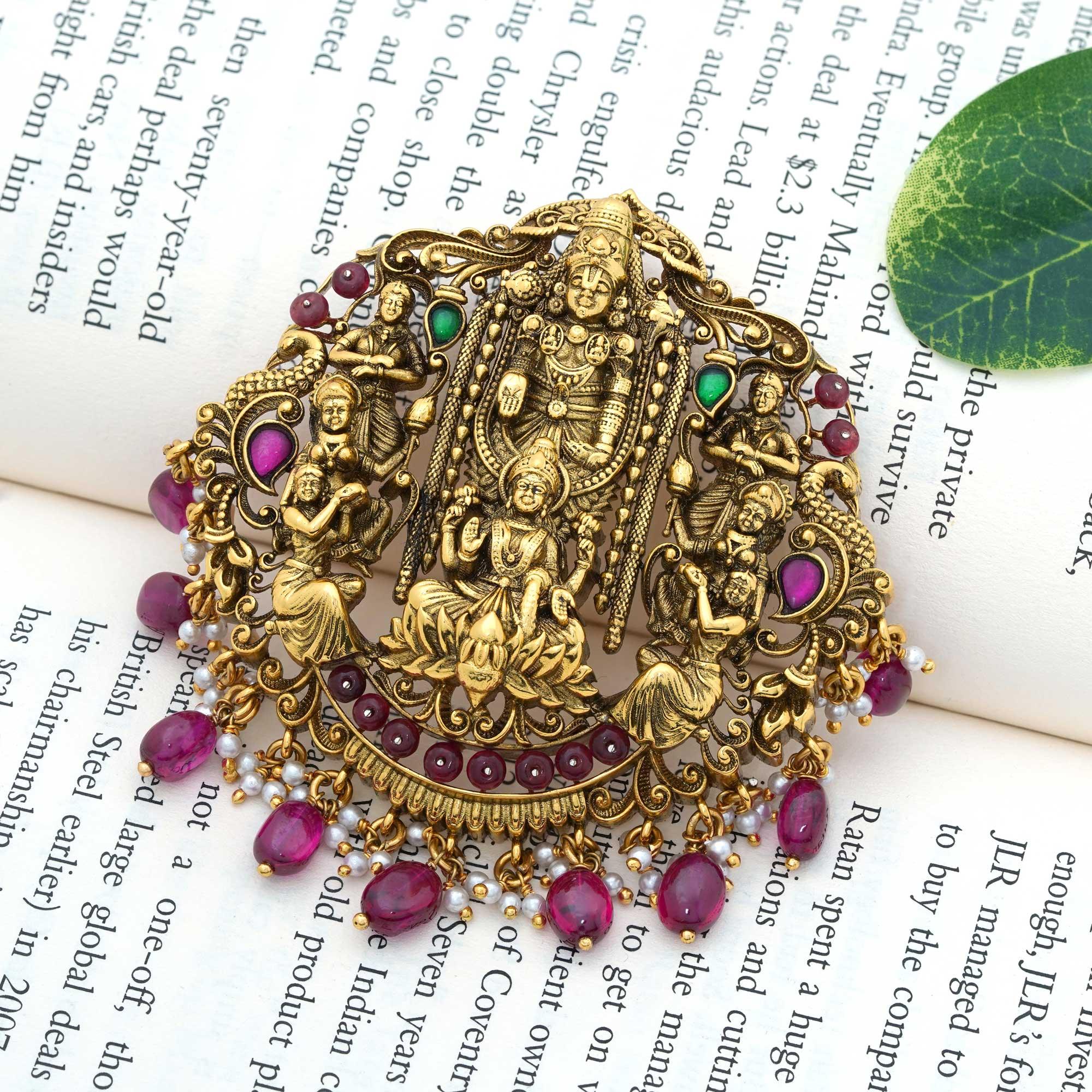 Divine God Lakshmi Venkateshwara Nagas Pendant 92.5 Sterling Silver With Gold Polish - Ivanah Silver