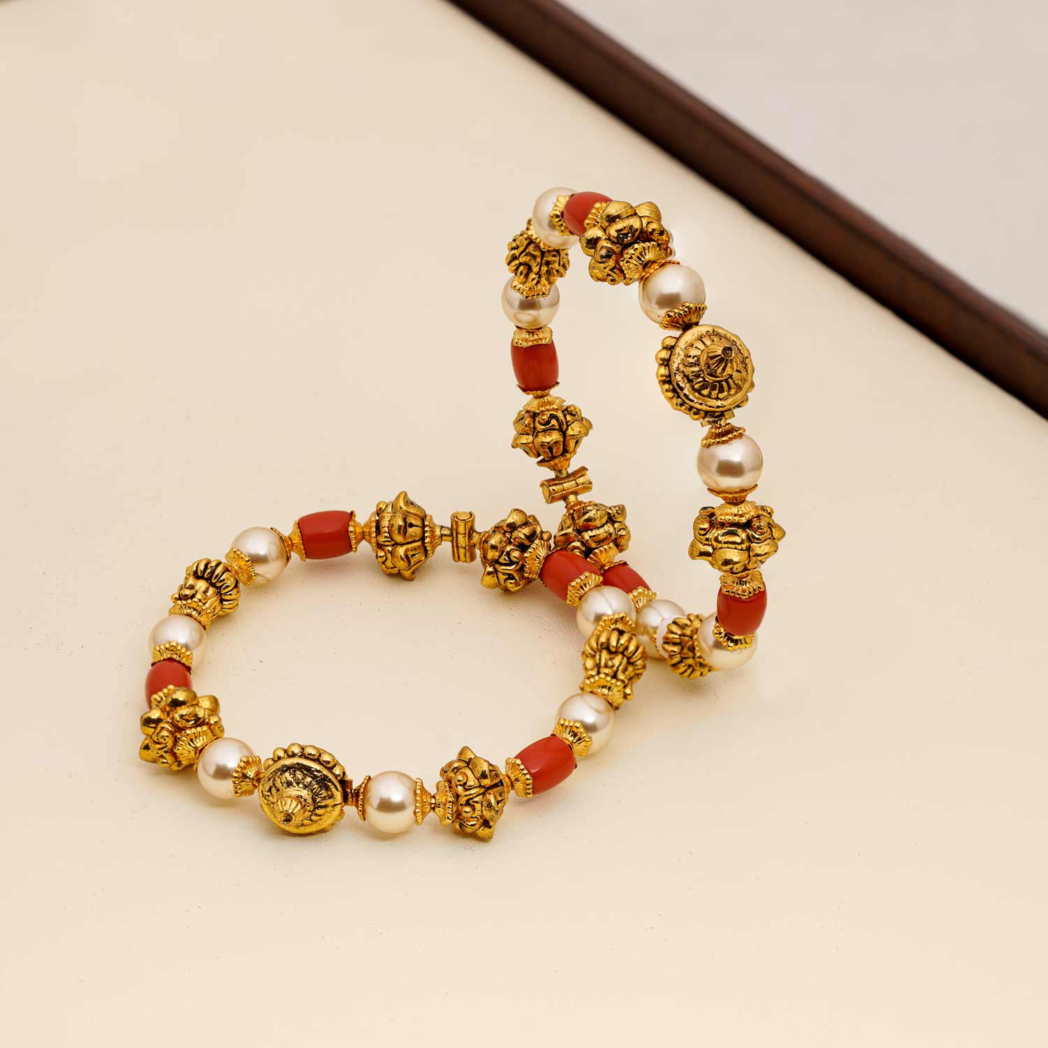 92.5 Silver Gold Plated Coral Pearl Bangles Ivanah Silver