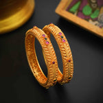 92.5 Silver Leaf Pattern Bangle With Gold Polish - Ivanah Silver