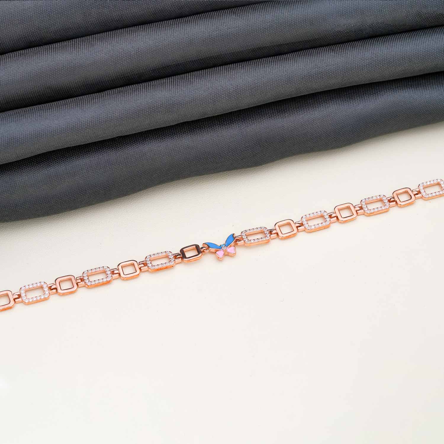 92.5 Sterling Silver with Rose Gold Polished Charm bracelet Ivanah Silver