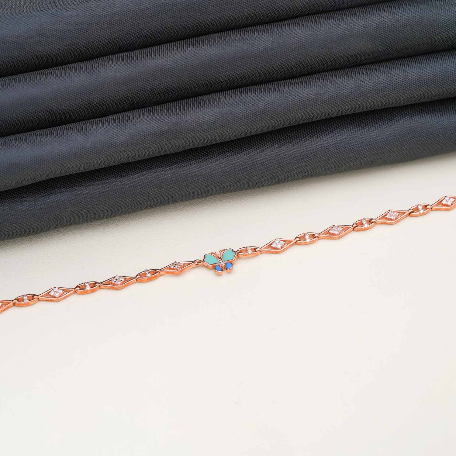 92.5 Sterling Silver with Rose Gold Polished Diamond & Butterfly Bracelet Ivanah Silver