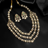 92.5 Silver 3 Layer Moissanite Kundan Stone Necklace with Earrings Ivanah Silver