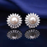 92.5 Silver Elegant Crystal Floral Earrings- Highlighting Misty Pearl & Moissanite Stone Ivanah Silver
