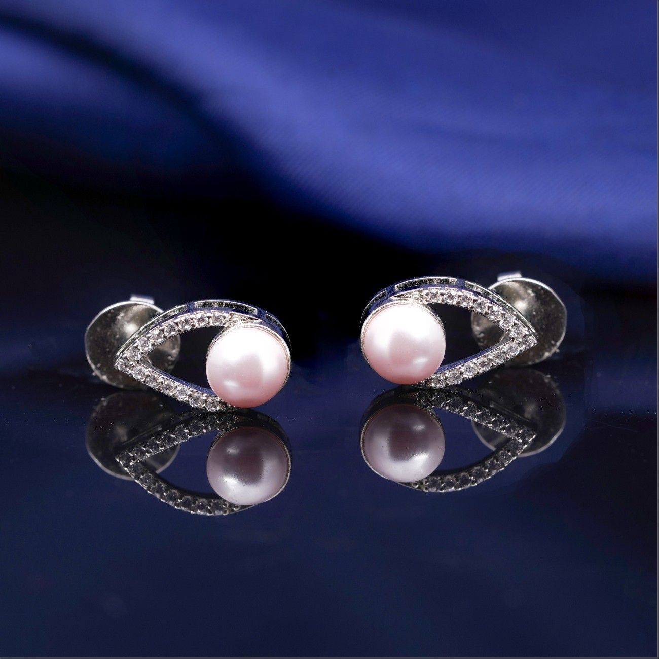 92.5 Silver Classy Dual Tone Earrings - Zircon Stones & Pearl - Perfect Gift Ivanah Silver