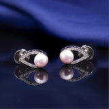 92.5 Silver Classy Dual Tone Earrings - Zircon Stones & Pearl - Perfect Gift Ivanah Silver