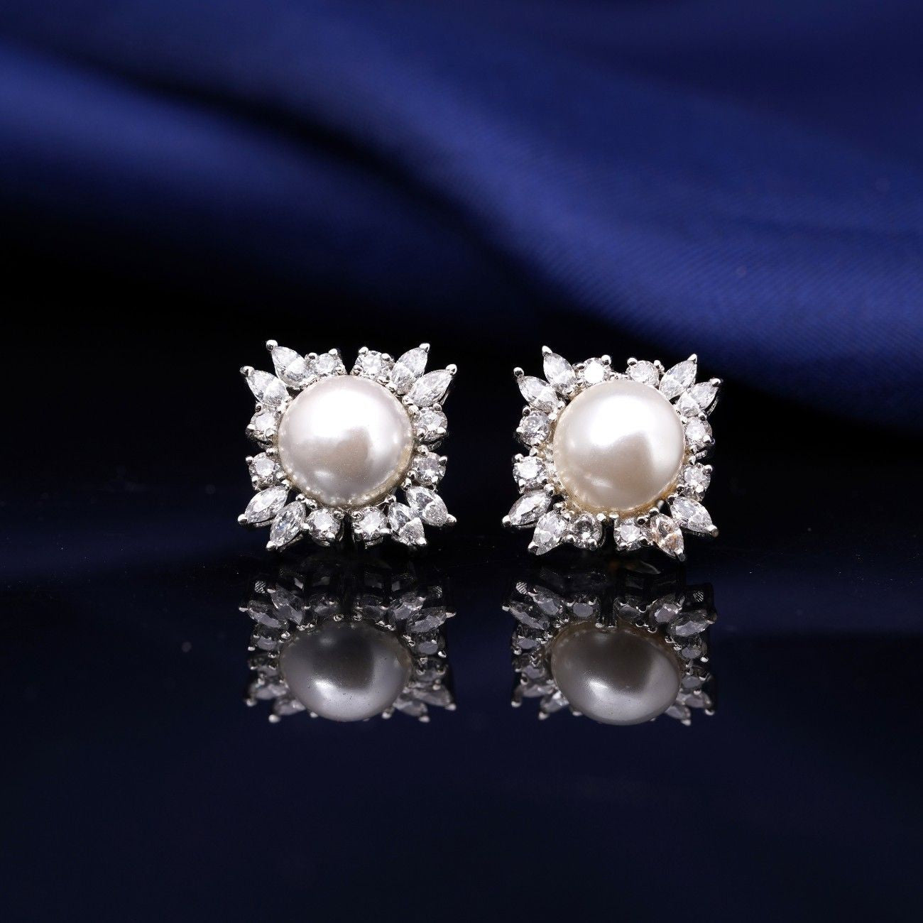 92.5 Silver - Crystal Dew Zircon Stone Pearl Earrings Ivanah Silver