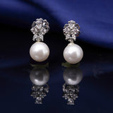 92.5 Silver Charming Earrings - Zircon Stone & Pearl Elegant Design Ivanah Silver