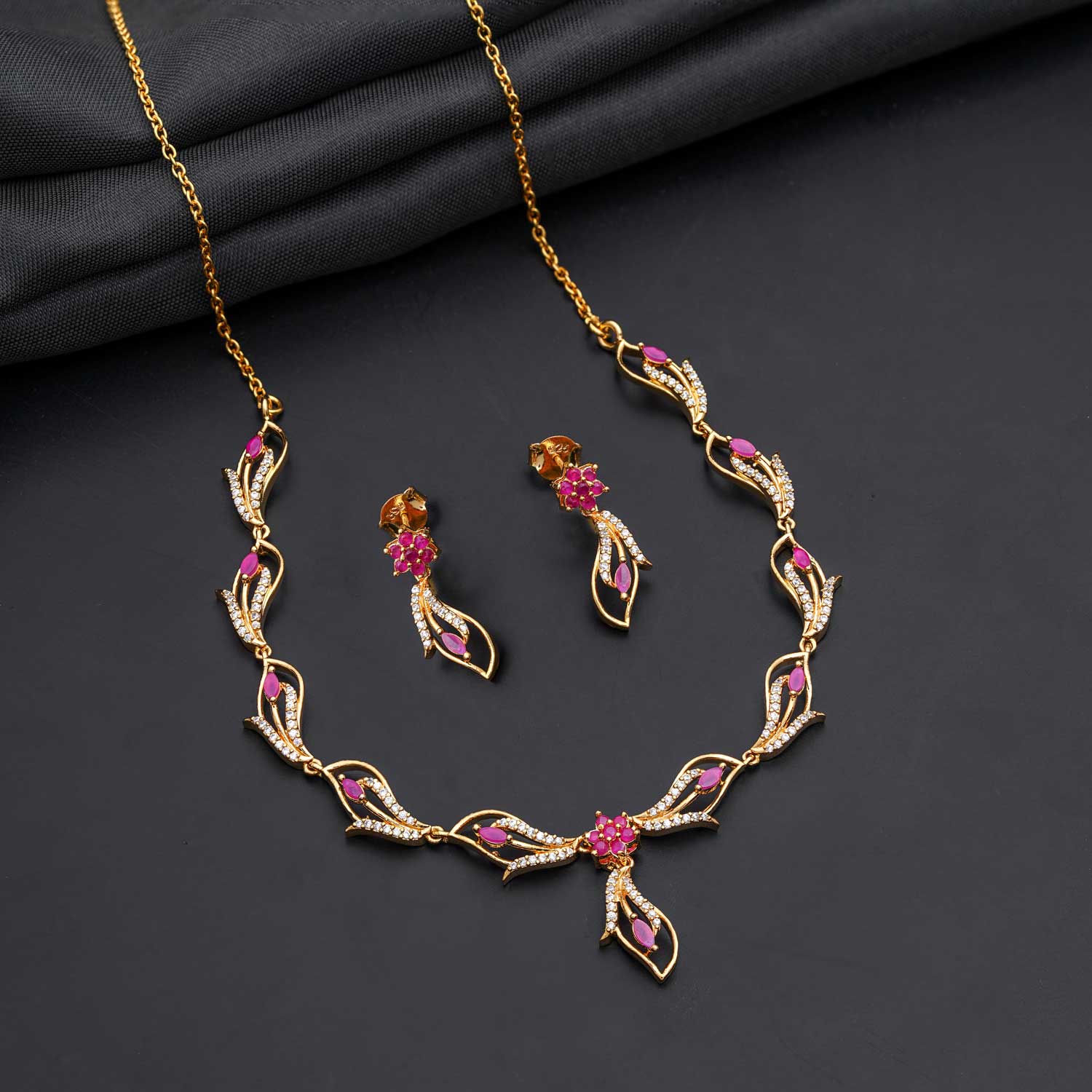 Graceful Floral Harmony 92.5 Sterling silver Gold Polish Necklace with Earrings Ivanah Silver