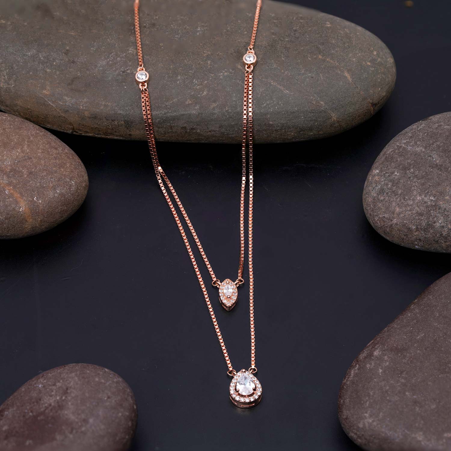 Timeless Dual Charming Pendent with Rose Gold Chain 92.5 Sterling Silver Ivanah Silver