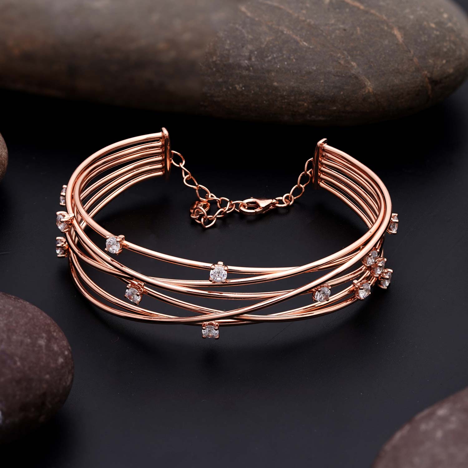 Glossy Modern Bracelet Rose Gold with 92.5 Sterling Silver Ivanah Silver
