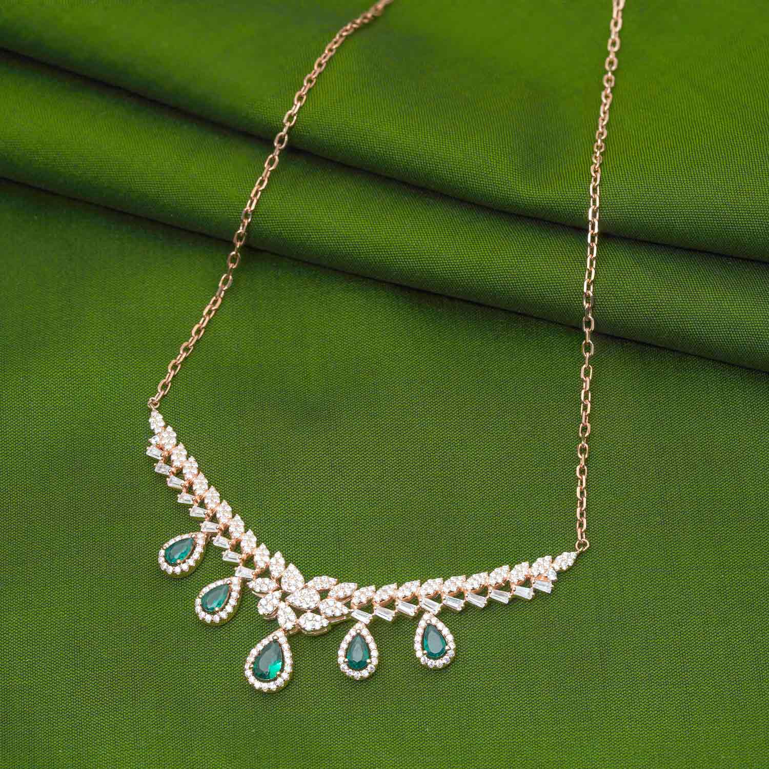 Sleek Charming Rose Gold Polish Short Necklace With 92.5 Sterling Silver Ivanah Silver