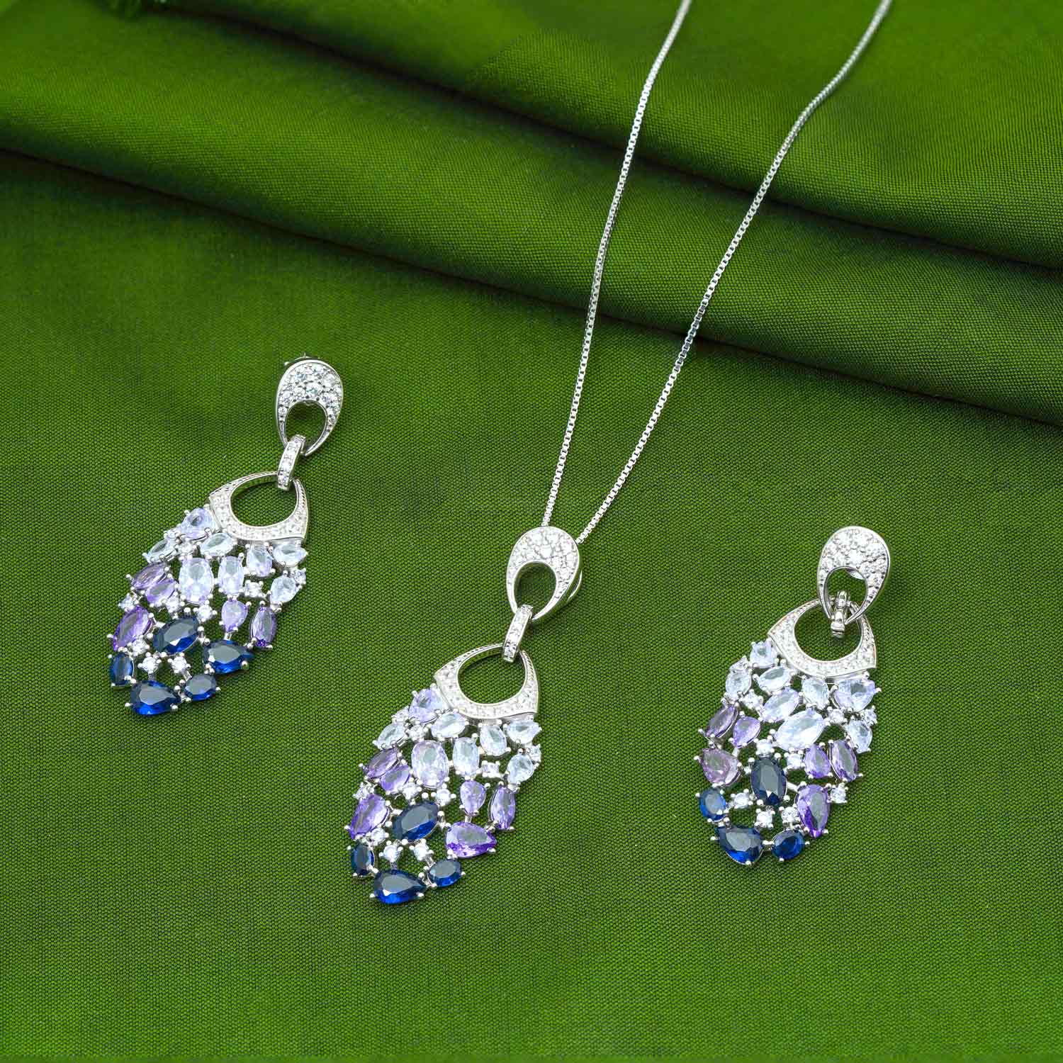 92.5 Sterling silver Charming Drops Pendent with Chain & Earrings Ivanah Silver