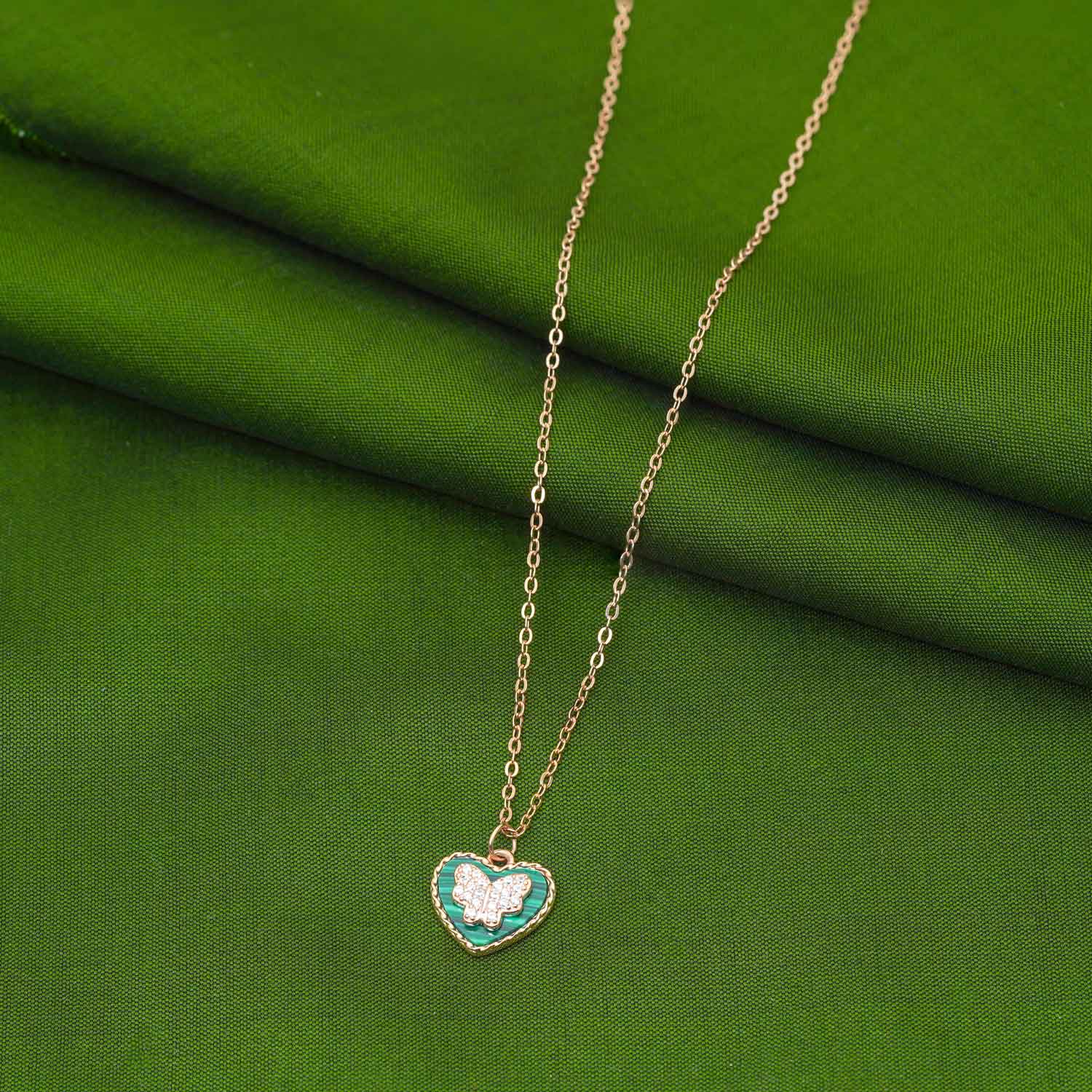 Radiant butterfly Heart Pendent with Chain 92.5 Sterling Silver Rose Gold Polish Ivanah Silver