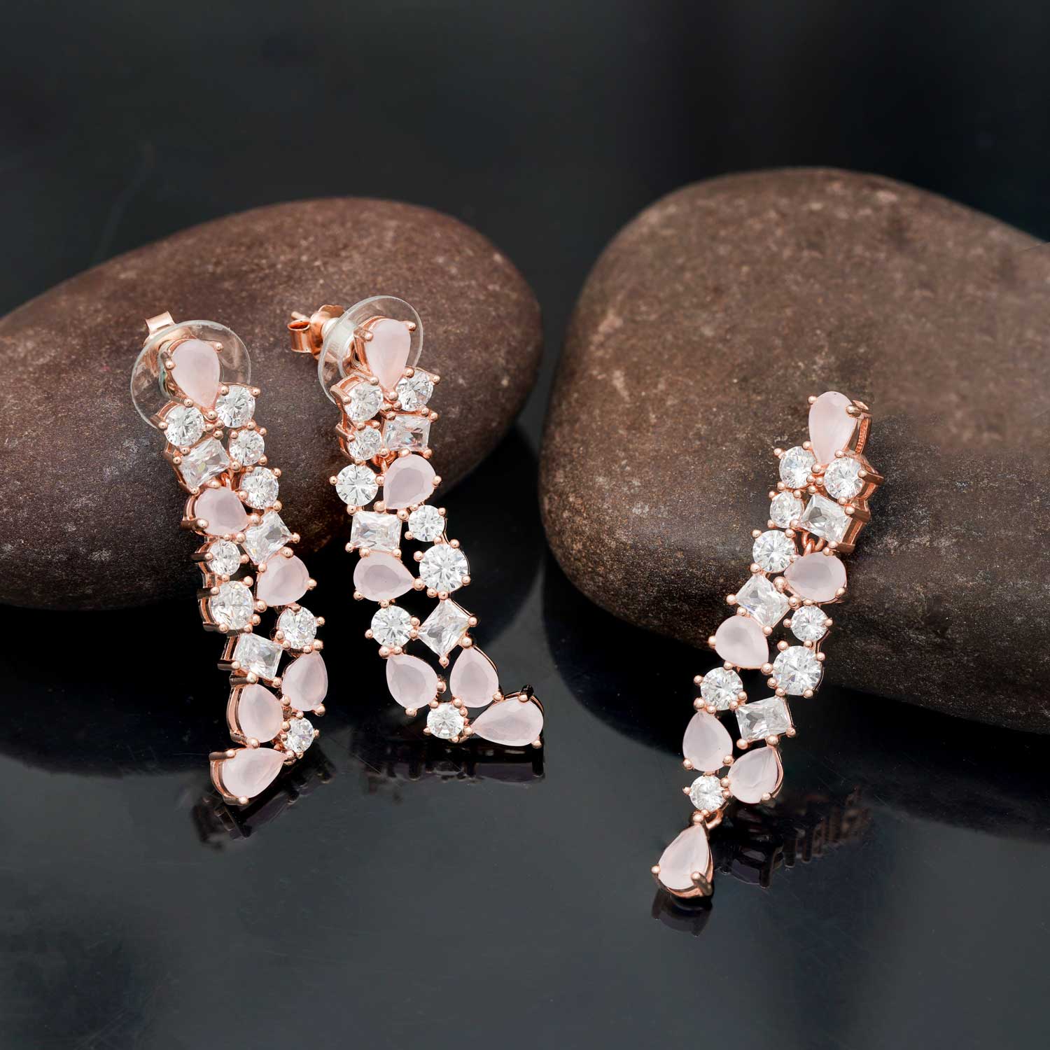 92.5 Silver Rose Gold Plated Pendant Set and Earrings - Dazzling Moissanite Ivanah Silver
