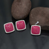 Charming 92.5 Silver Curve Edged Square Pendant Set with Semi - Precious Stone Ivanah Silver