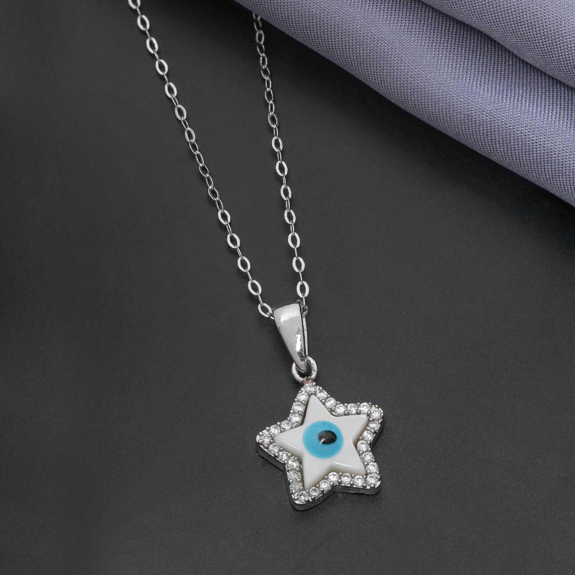 92.5 Sterling Silver Star Evileye pendant Chain - Ivanah Silver