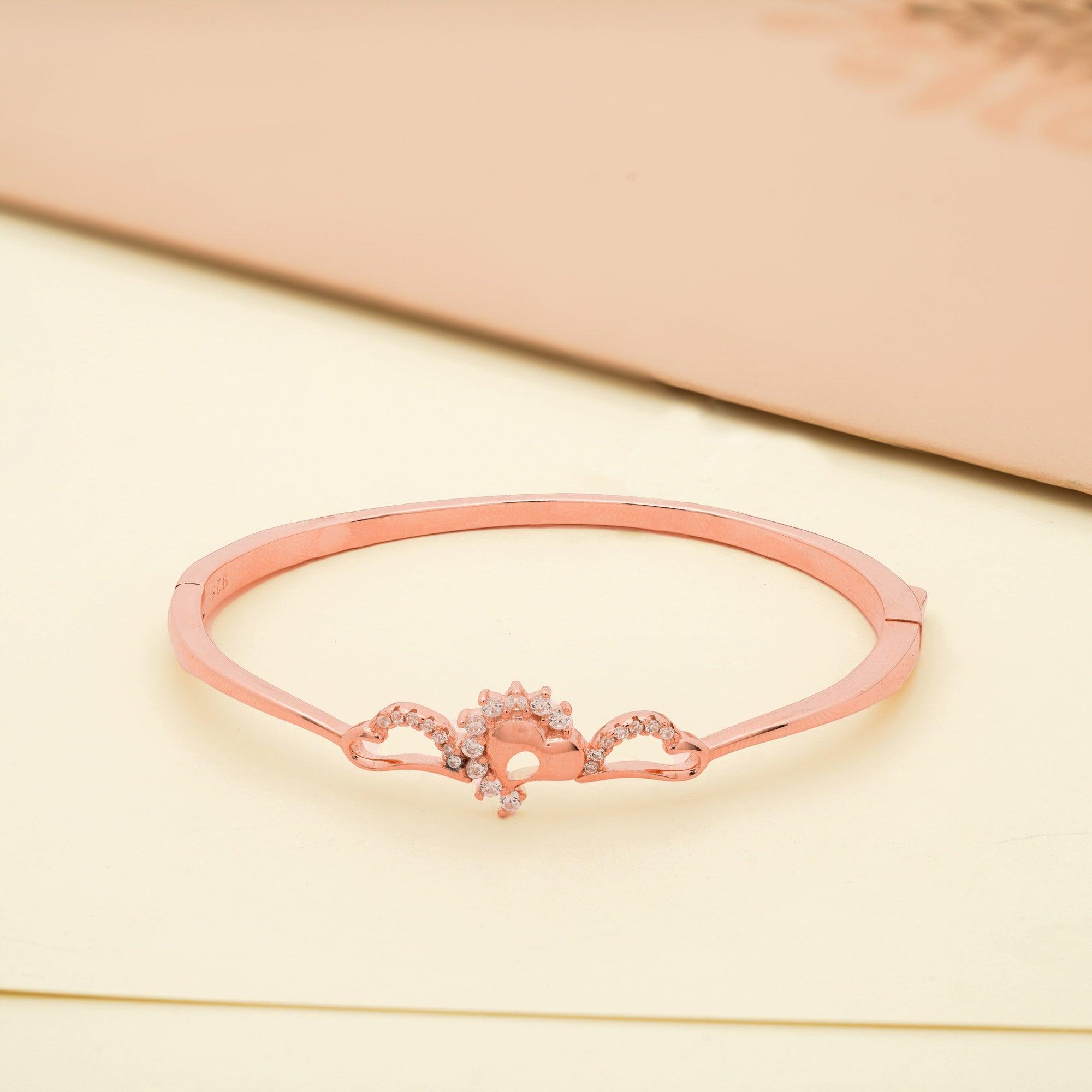 92.5 Sterling Silver Litlle Hearts Flex Bracelet With Rose Gold Polish - Ivanah Silver
