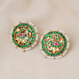 925 Silver Gold Plated Peacock Kundan Stud - Ivanah Silver