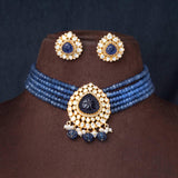 925 Silver Gold Plated Blue Moissanite Choker - Ivanah Silver