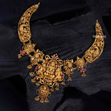 Gold Polish Antique Lakshmi Kundan Short Necklace - Ivanah Silver