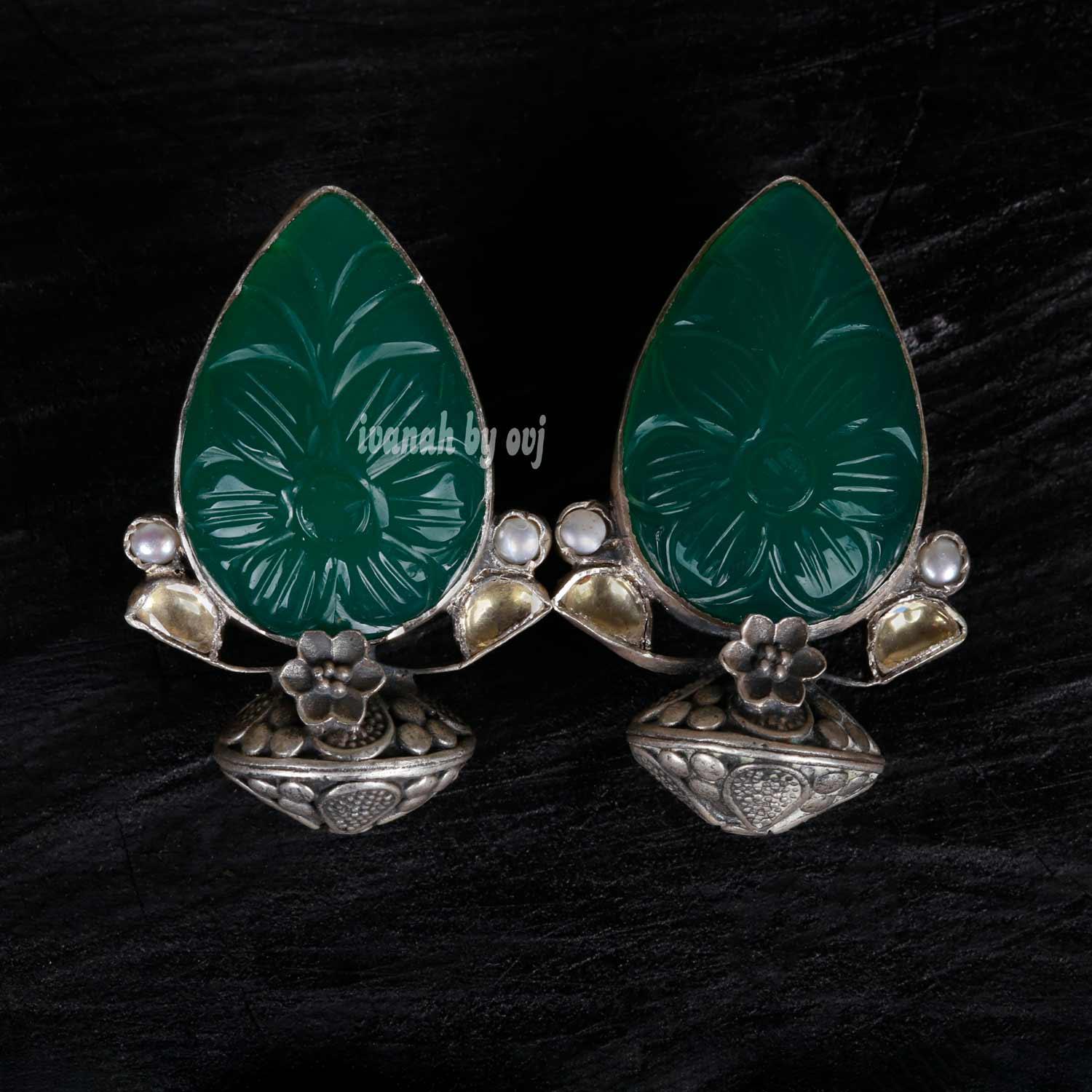 Oxidised Emerald Earrings - Ivanah Silver