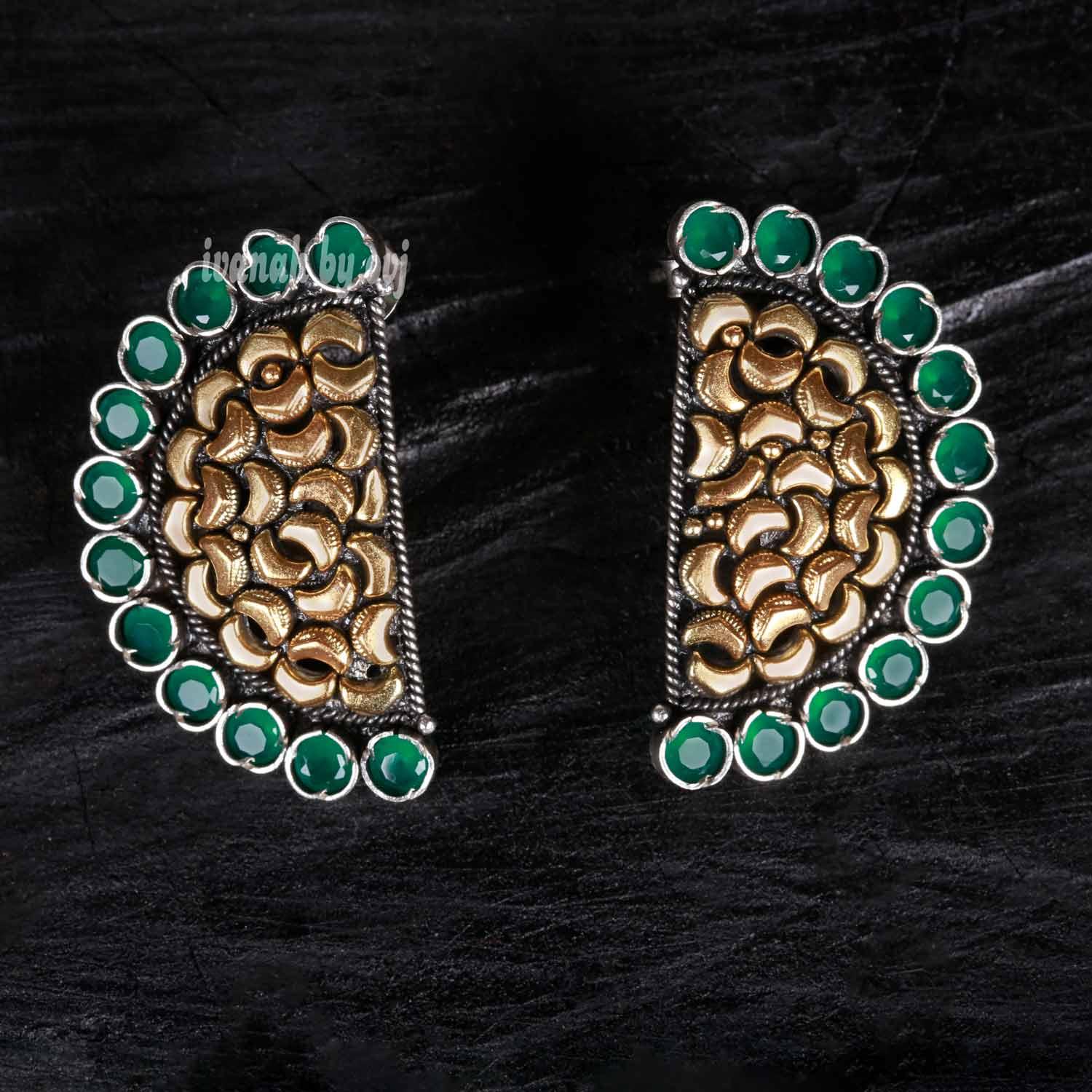 Oxidised Kundan Earrings - Ivanah Silver