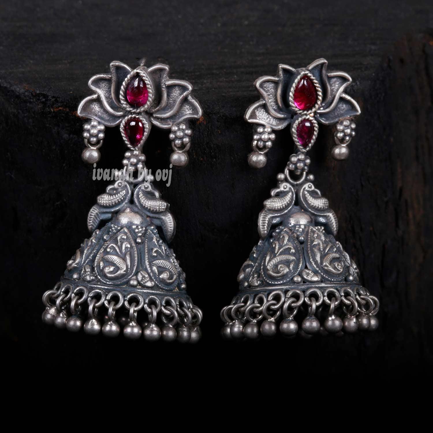 Oxidised Stone Jhumkaa - Ivanah Silver