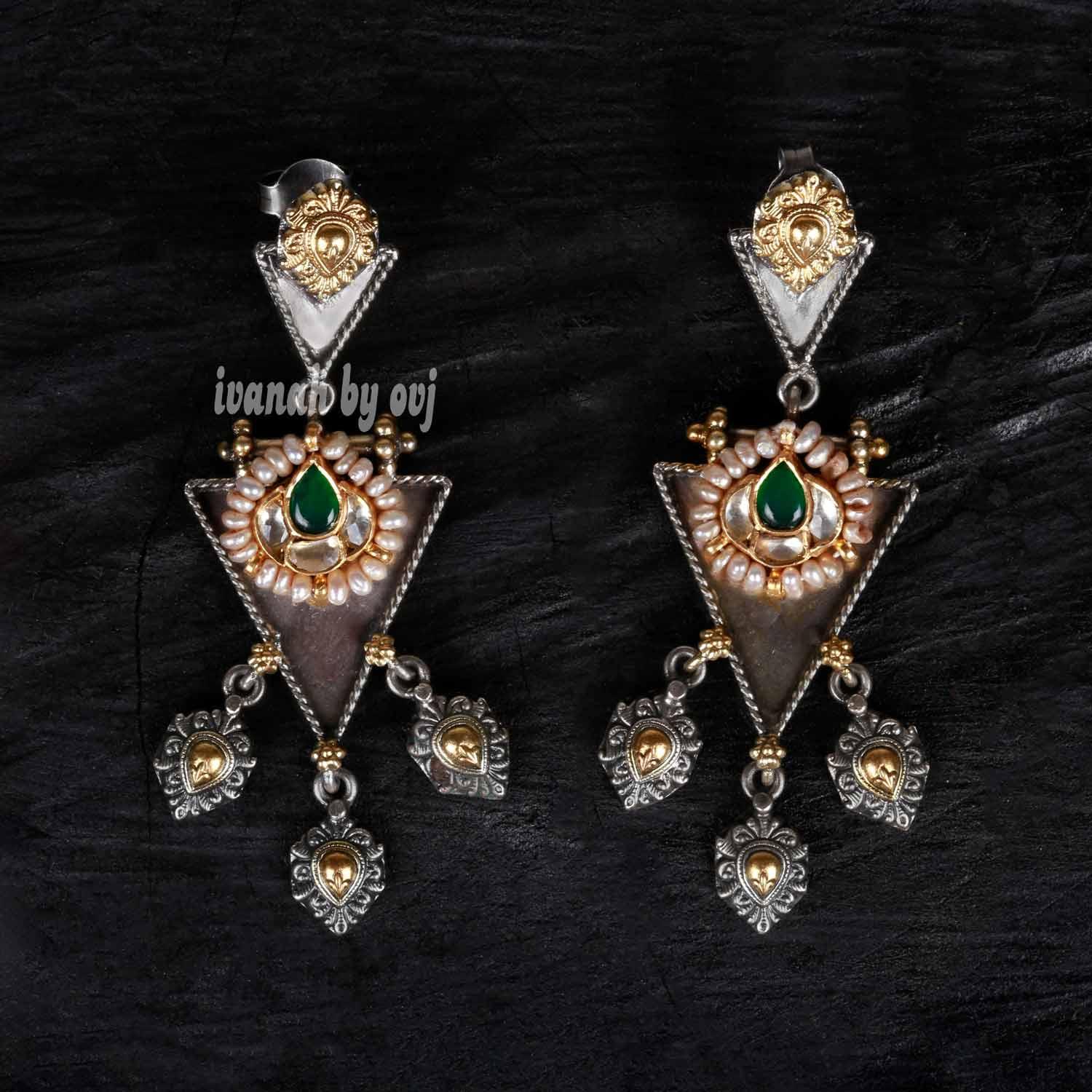 Designer Dual Tone Earrings - Ivanah Silver