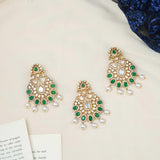 Mahira Emerald Green Designer Chandbalis and Pendant - Ivanah Silver
