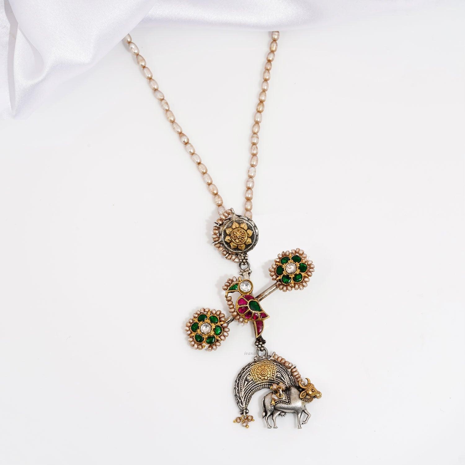 Designer Dualtone Long Necklace - Ivanah Silver