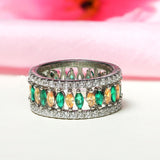 Crystal 2 in 1 Dazzling Pale Yellow and Green Interlocking 92.5 Sterling Silver Ring - Ivanah Silver