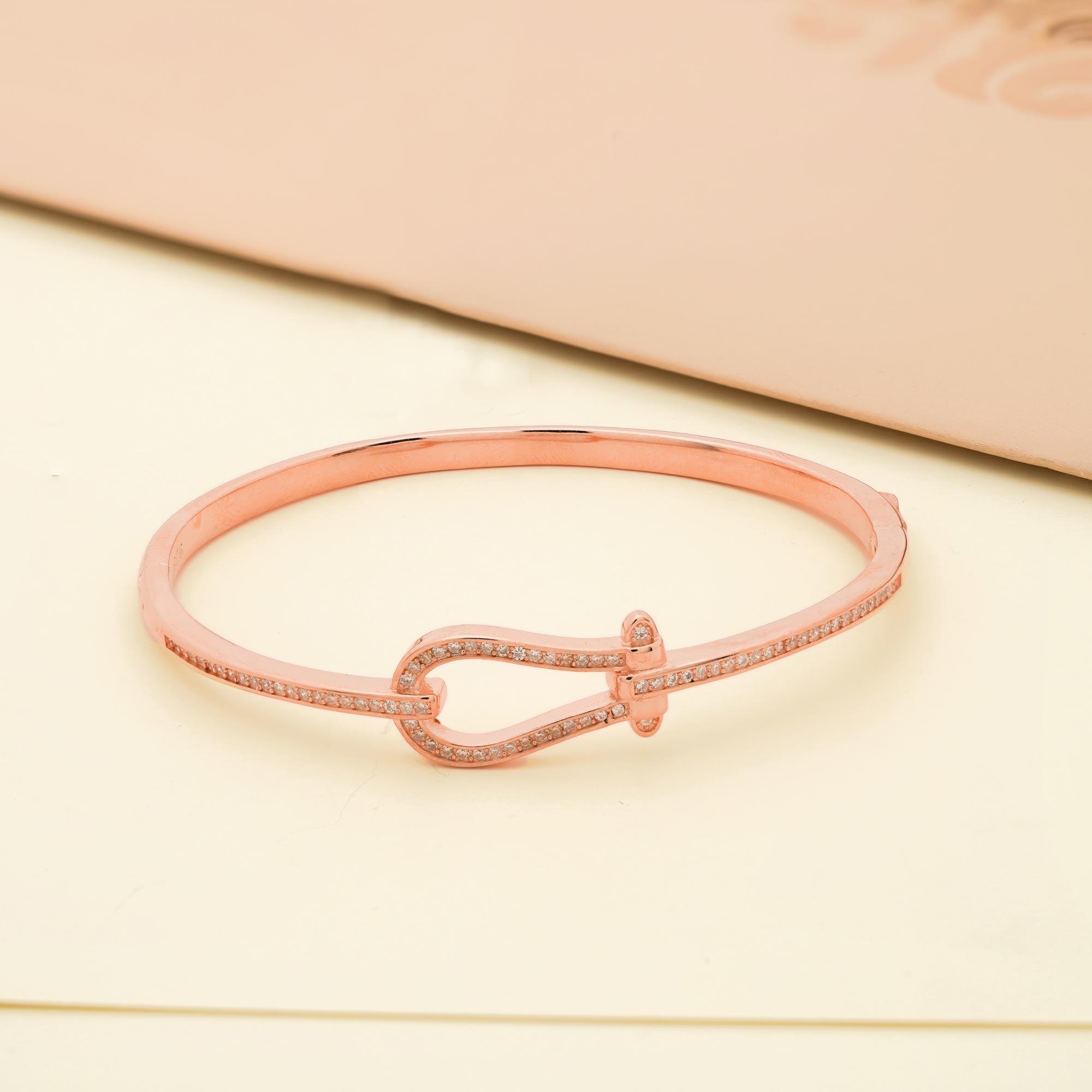 92.5 Sterling Silver Horse Shoe Flex Bracelet With Rose Gold Polish - Ivanah Silver