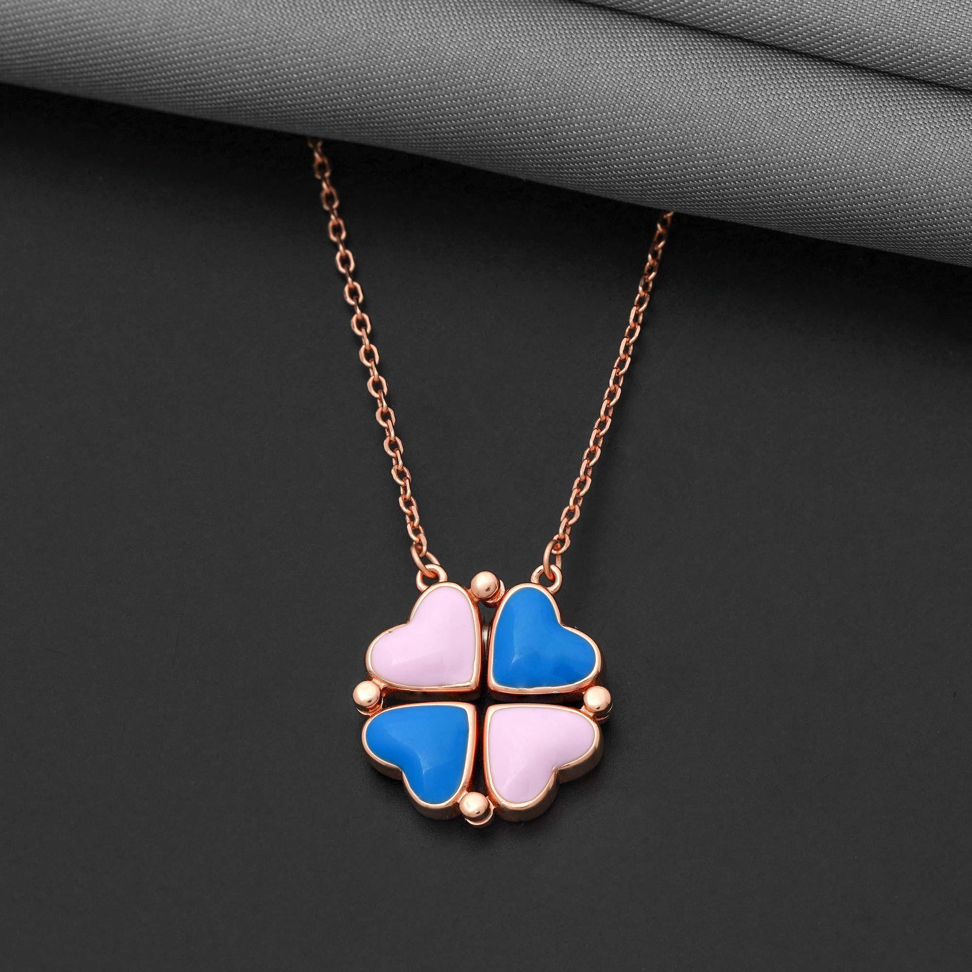 92.5 Sterling Silver Bright Blue Pink Adaptable Chain With Rose Gold Polish - Ivanah Silver