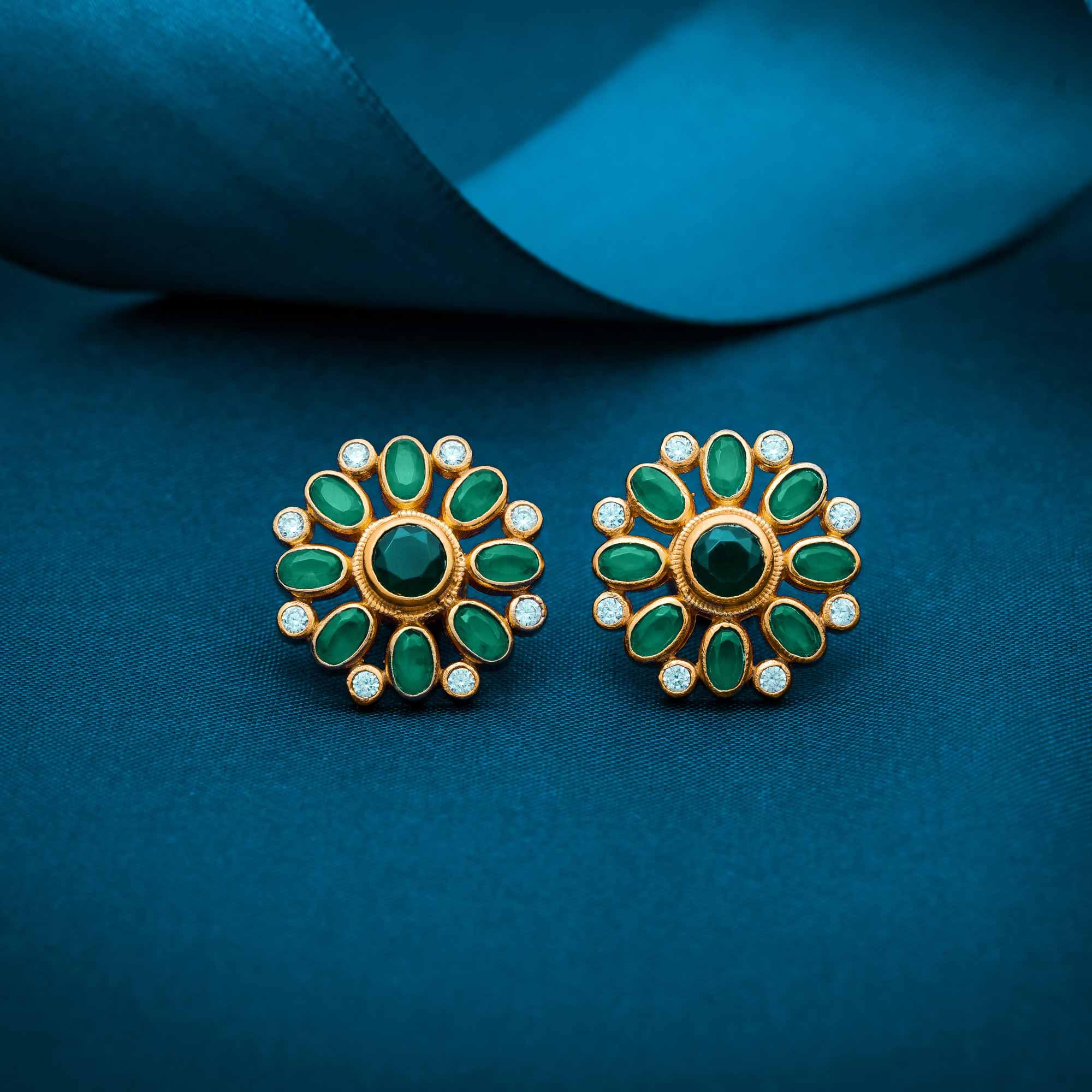 Traditional Ethnic 925 Silver Gold Plated Stud - Ivanah Silver