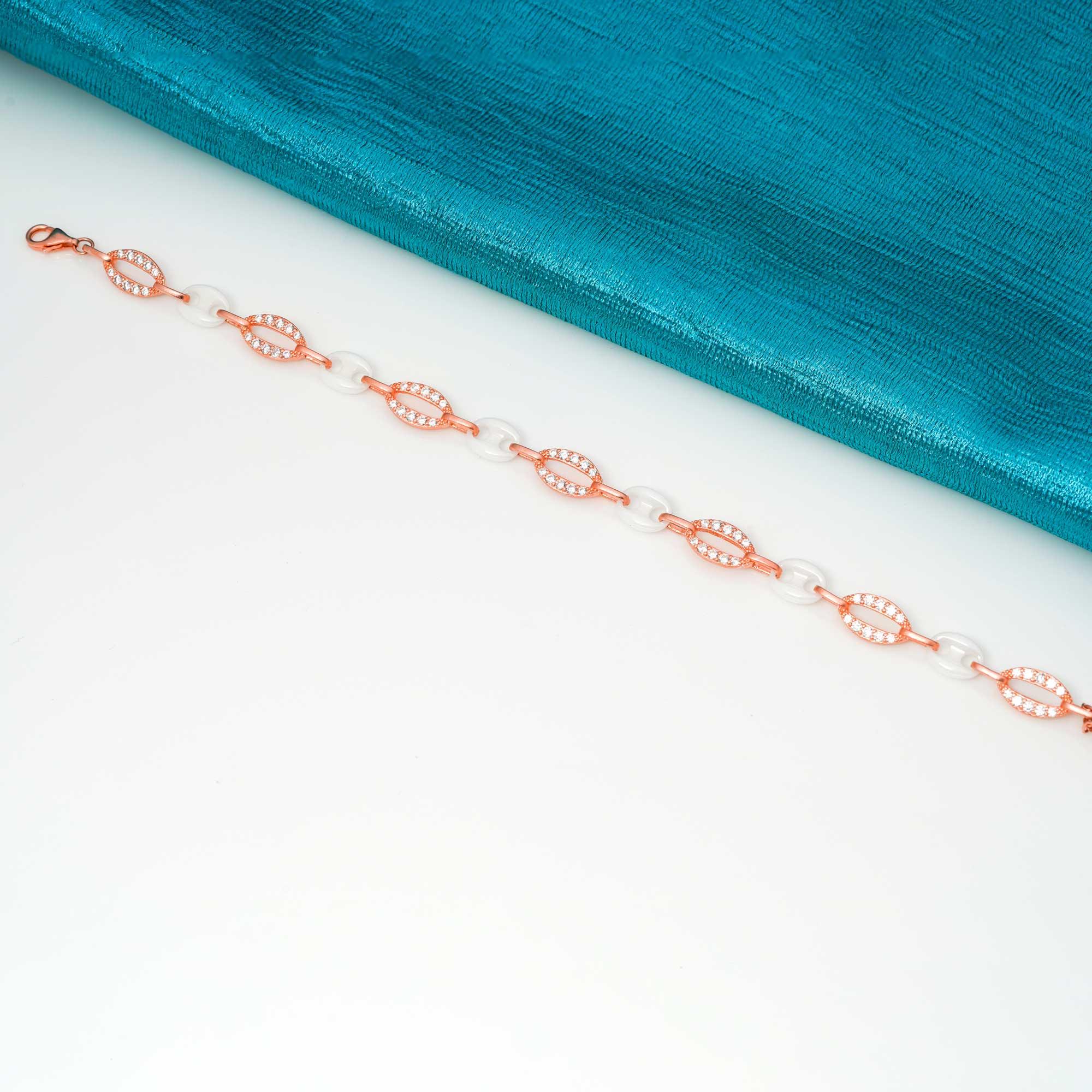 Marble Chain 925 Sterling Rose Gold Polish Merging Bracelet - Ivanah Silver