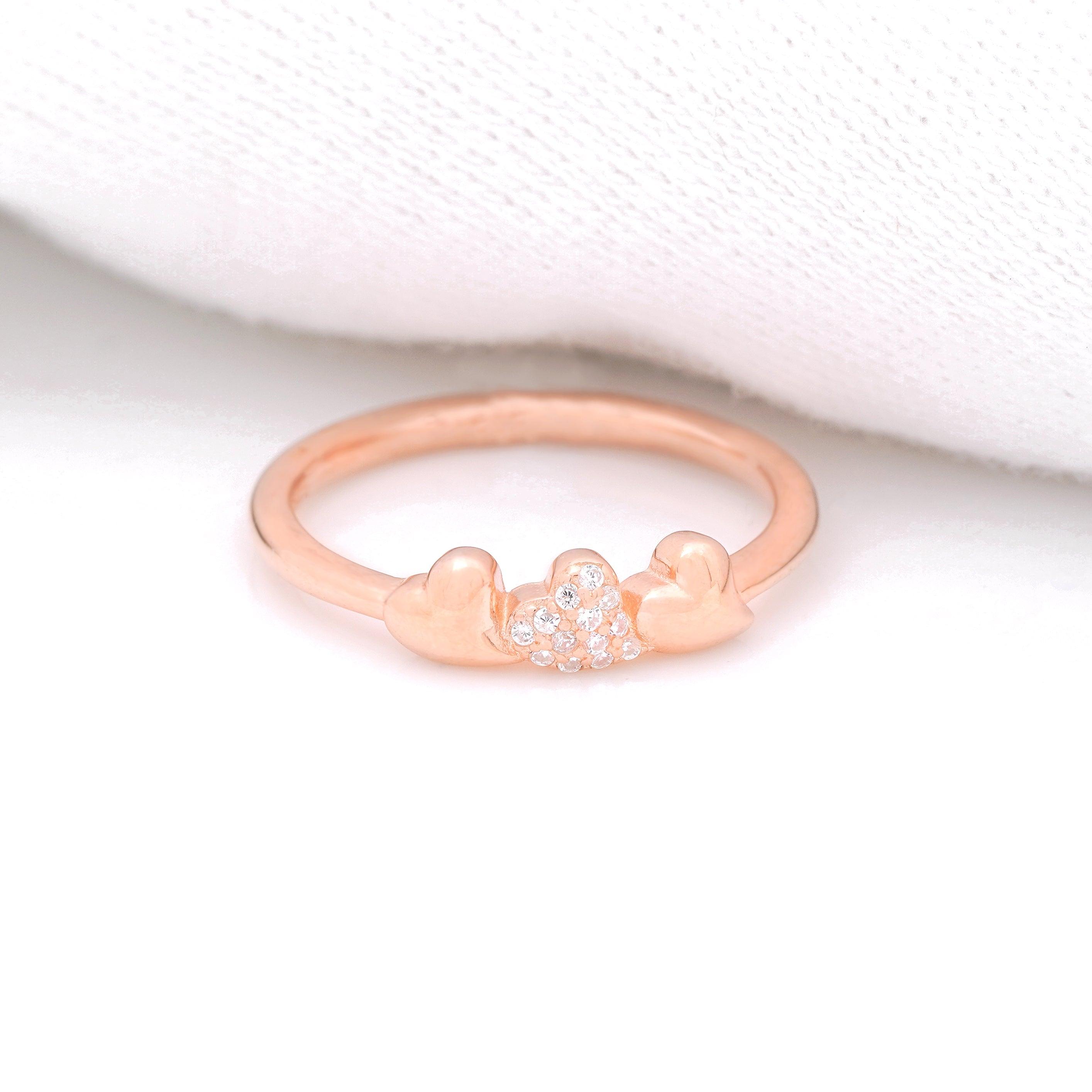925 Rosegold Triple Heart Ring - Ivanah Silver