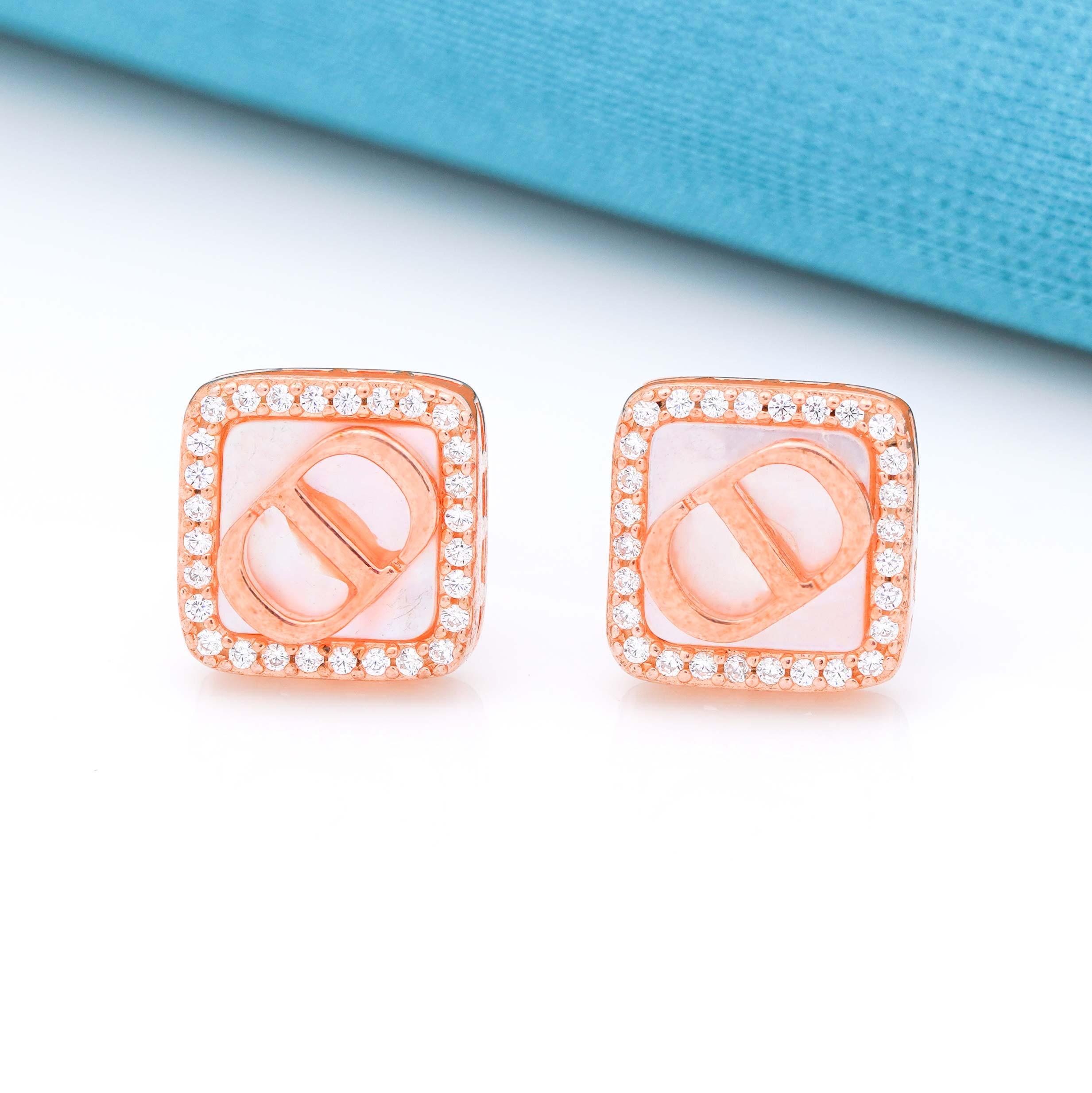 925 Silver Chanel Designer Rose Gold Stud - Ivanah Silver