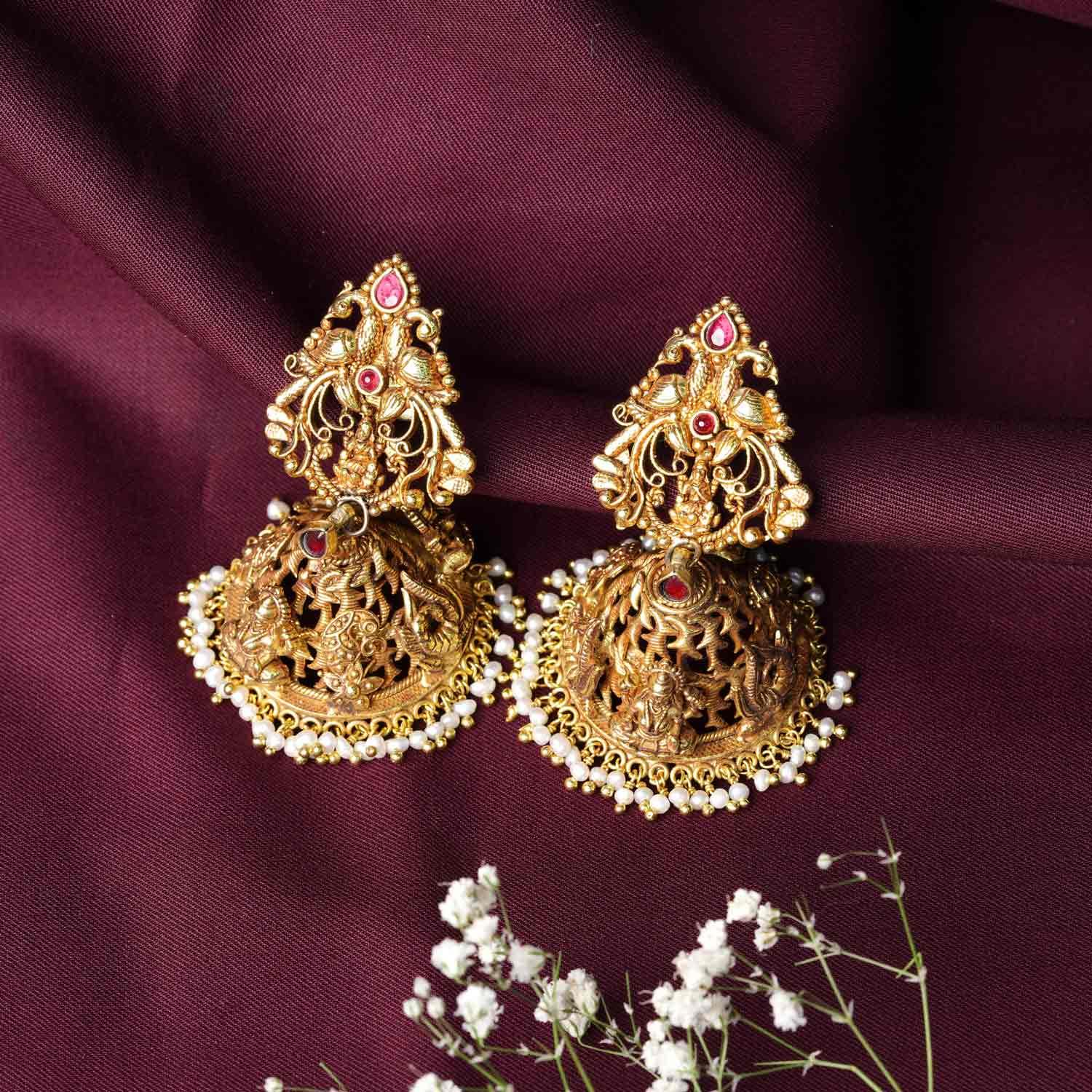 Gold Polish Jhumkhas - Ivanah Silver