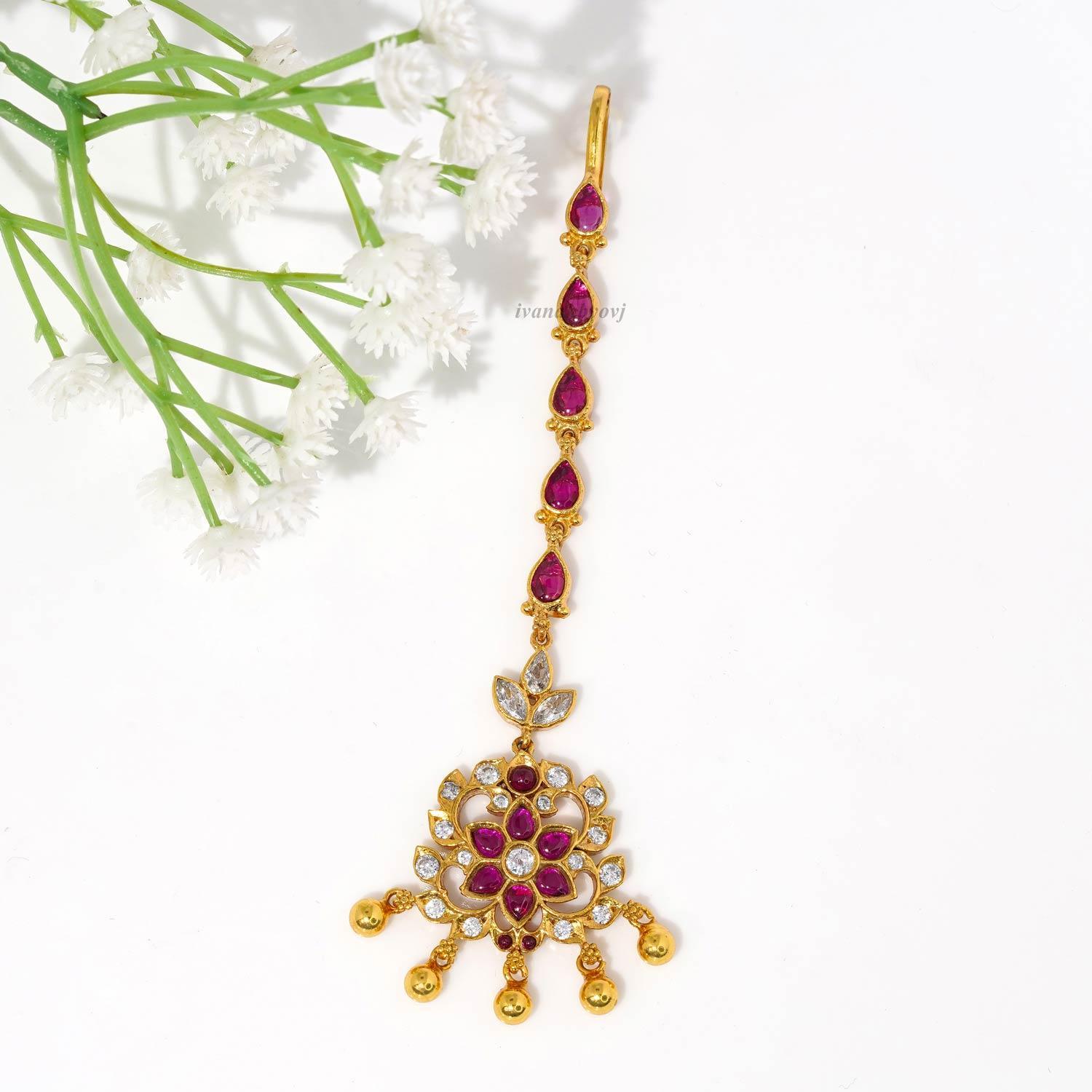 Red&White stones Maangtikka - Ivanah Silver