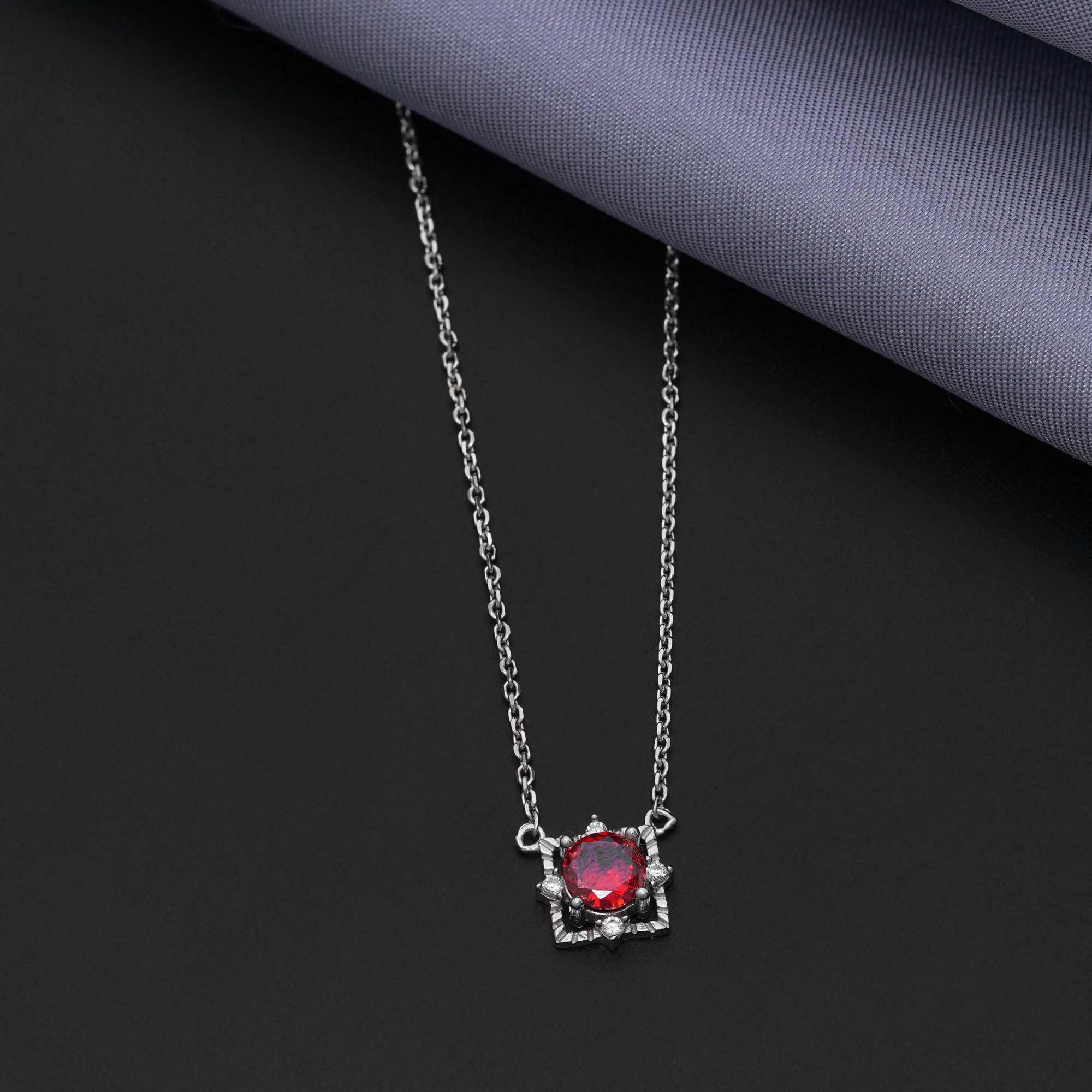 Red Solitaire 92.5 Sterling Silver Chain - Ivanah Silver