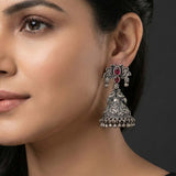 92.5 Silver Oxidised Stone Jhumkaa Ivanah Silver