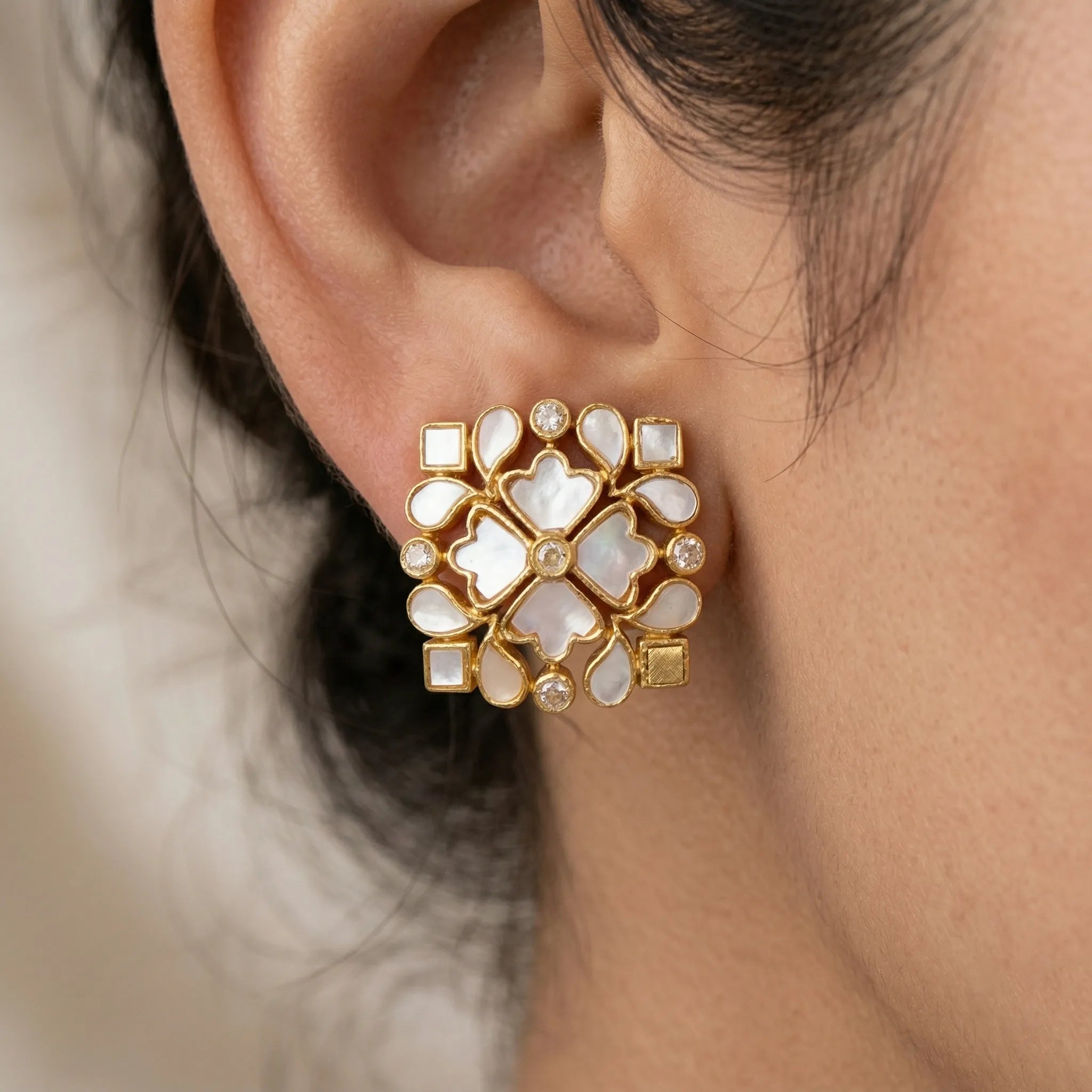 92.5 Silver Gold-Plated White Floral Stud Ivanah Silver