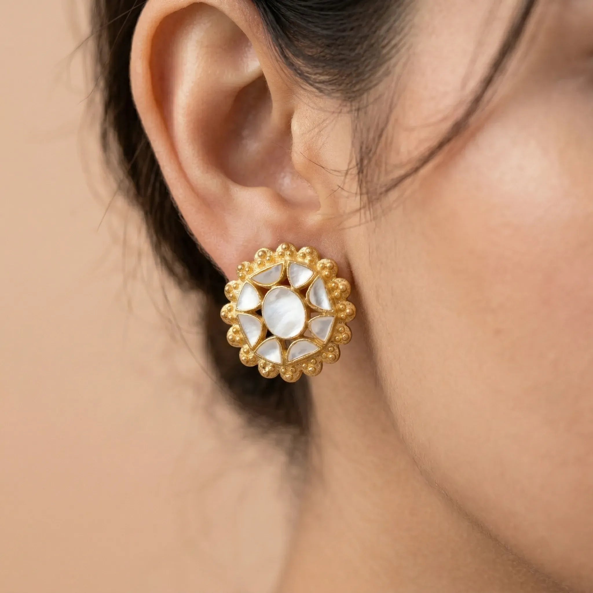 Gold-Plated 92.5 Silver Circular Sunburst Inlay Stud Ivanah Silver