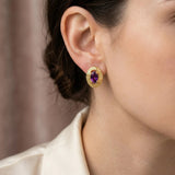 Gold-Plated 92.5 Silver Textured Purple Oval Stud Ivanah Silver