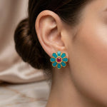 Gold-Plated 92.5 Silver Vibrant Teal Floral Stud Ivanah Silver